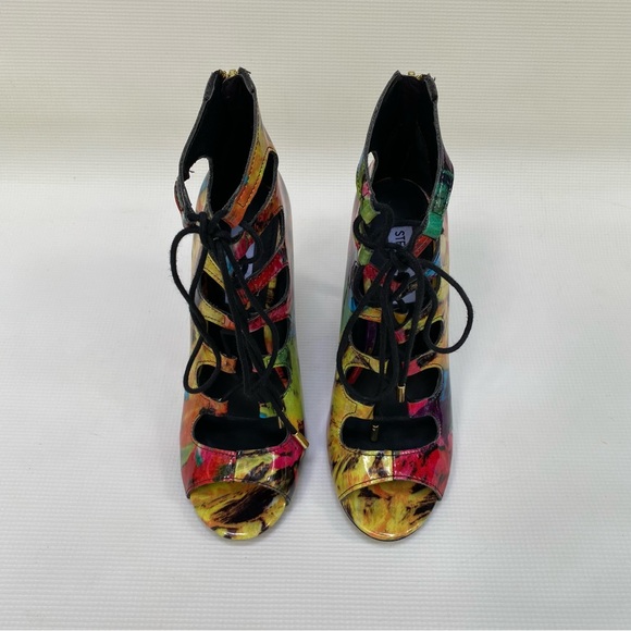Steve Madden Cynthia Lace Up Colorful Abstract  4.5" high heels Size 7.5M - Picture 12 of 14